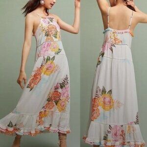 NWT Anthropologie summer dress Farm Rio Floral white maxi - size L - 100% cotton